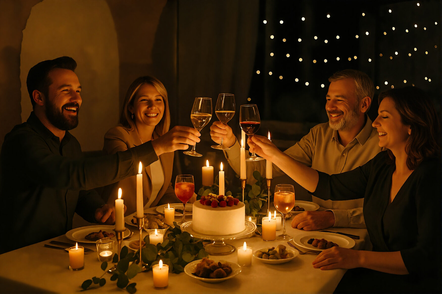 Cena di compleanno privata con aperitivo e luce soffusa