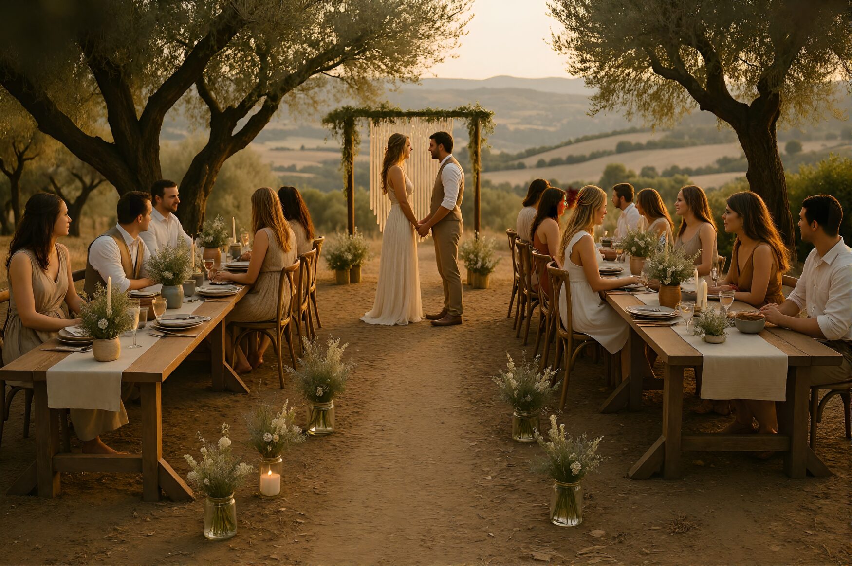 Rustic wedding with wildflowers and local wine
