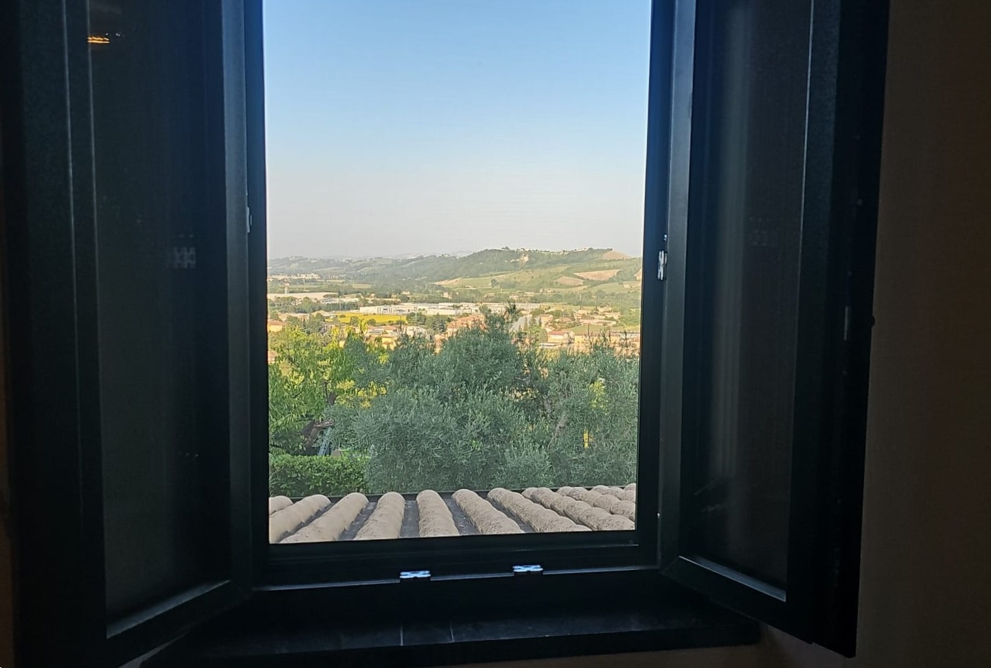 Panoramic countryside view from the villa at Bio@Us