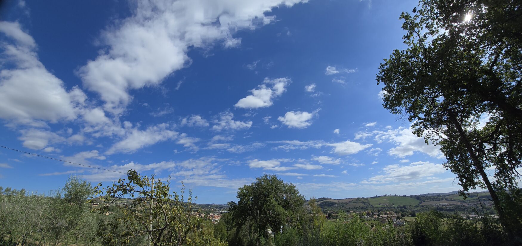Panoramic countryside view from the terrace of safari tent Levi at Bio@Us